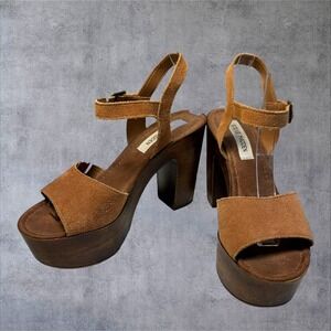 Steve Madden Lulla Platform Heels Brown Suede Ankle Strap Women's 9